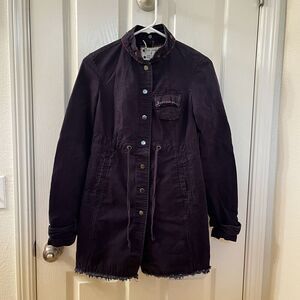 Free People Blue Utility Cargo Jacket Cotton Canvas Women's Size 2 NO HOOD